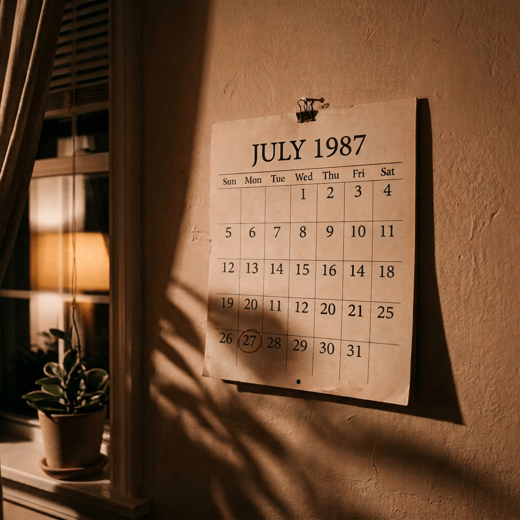 October 2023 calendar hanging on a wall with dates 14, 21, and 27 circled and a dinner appointment written on the 27th