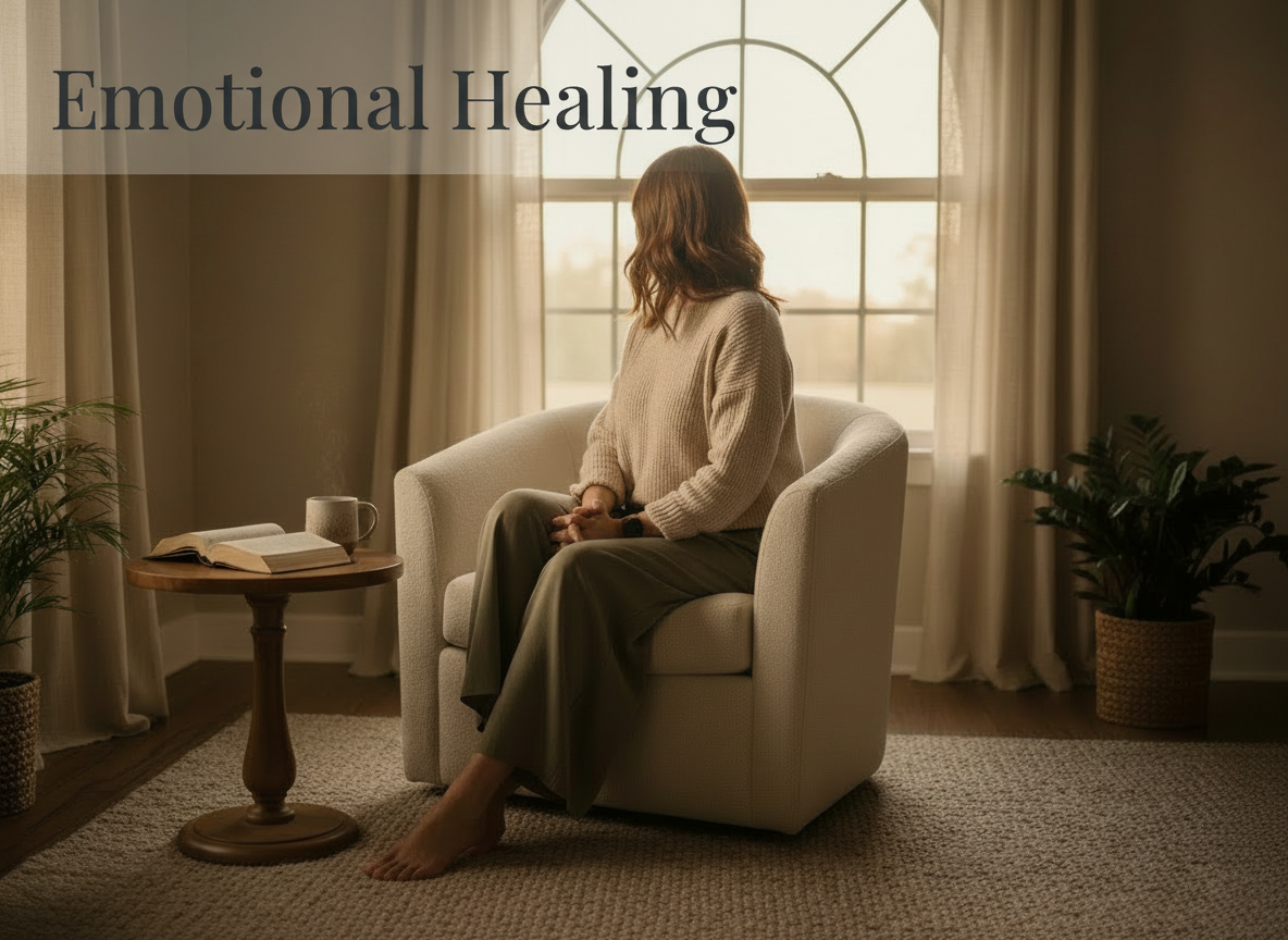 Emotional Healing — a woman facing away in quiet reflection.